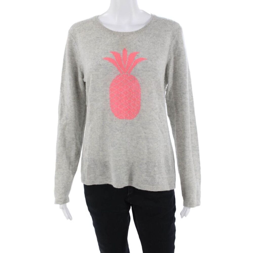 Hannah Rose Women Gray Cashmere Pullover Crew Neck Graphic Size L